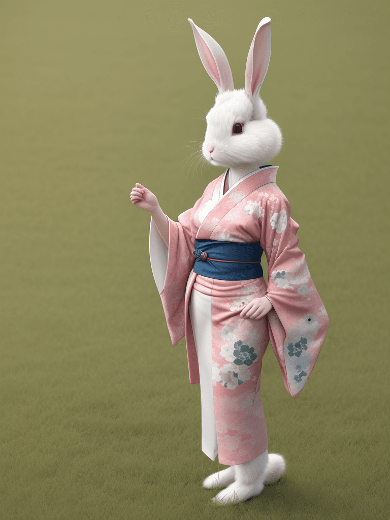 AI generated: rabbit in kimono, standing in te grass