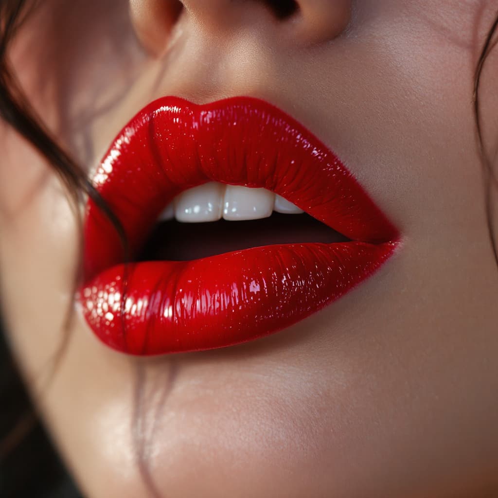 AI generated: Bright red lipstick,(black eyes:1.2), (masterpiece, best quality:1.4), (photo-realistic:1.4) (realis...