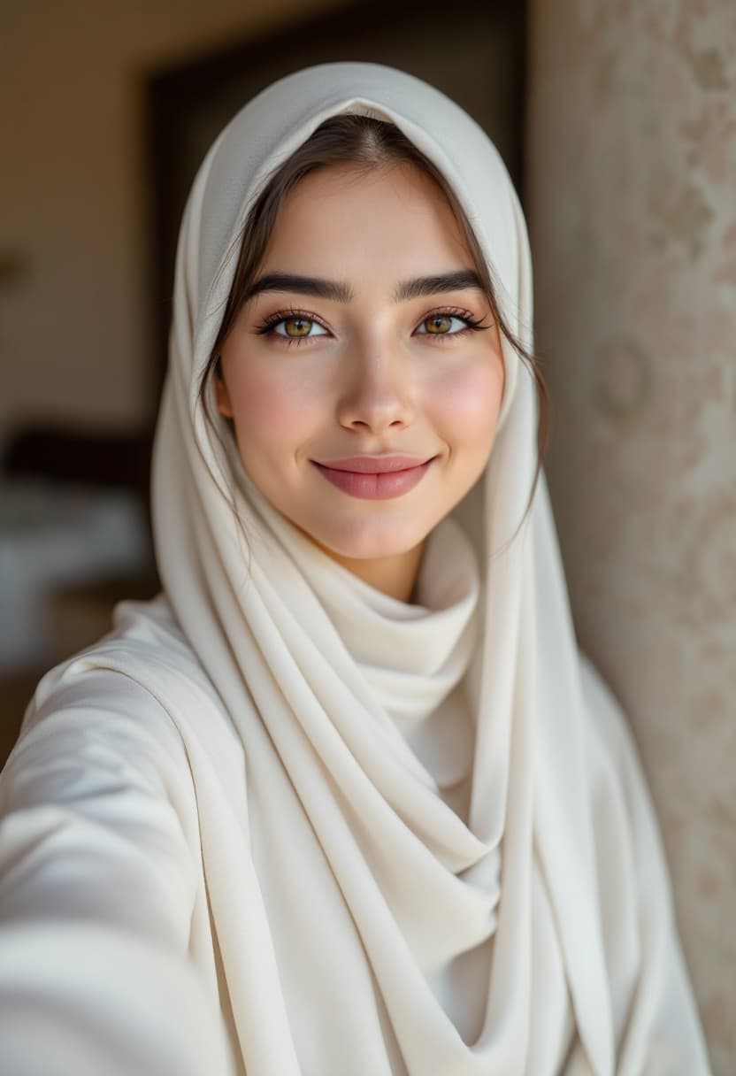 AI generated: Photograph, close-up of the face 20-year-old attractive young Muslim young women,   from iran, open ...