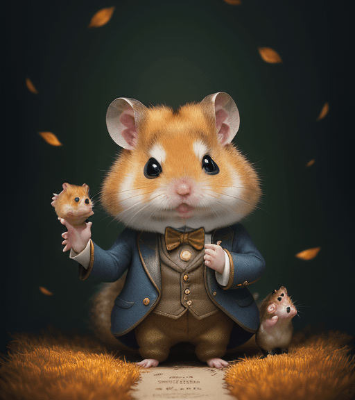 AI generated: very beautiful portrait of an extremely cute and adorable golden hamster who is waving goodbye after...