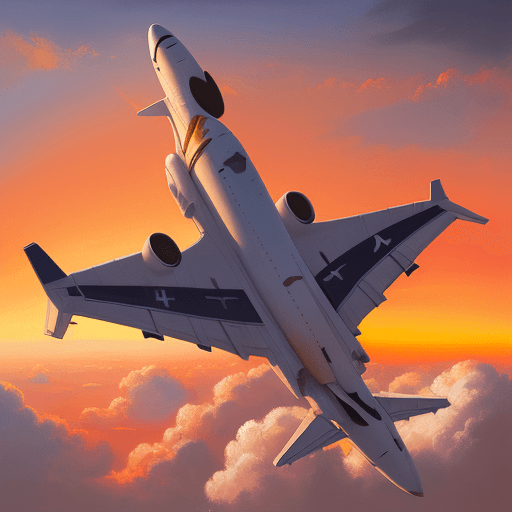 AI generated: Airplane, sunset, rocket, clouds, 4k, realistic lighting, brushstrokes, minimalistic, oil painting, ...