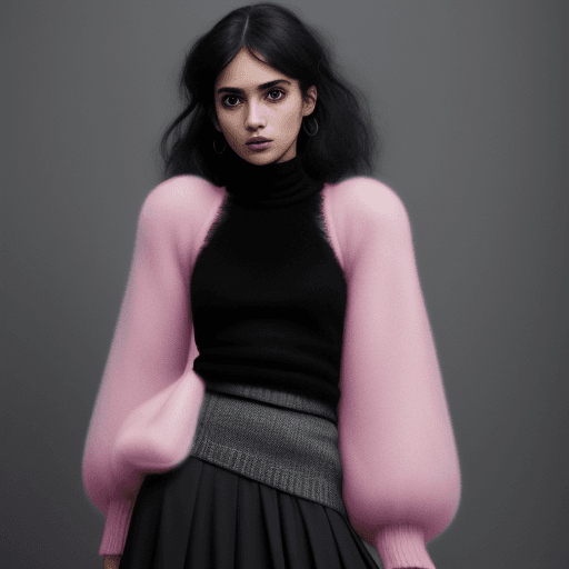 AI generated: a woman in a pink sweater and black skirt, a portrait, flickr, hurufiyya, style of paolo roversi, fl...
