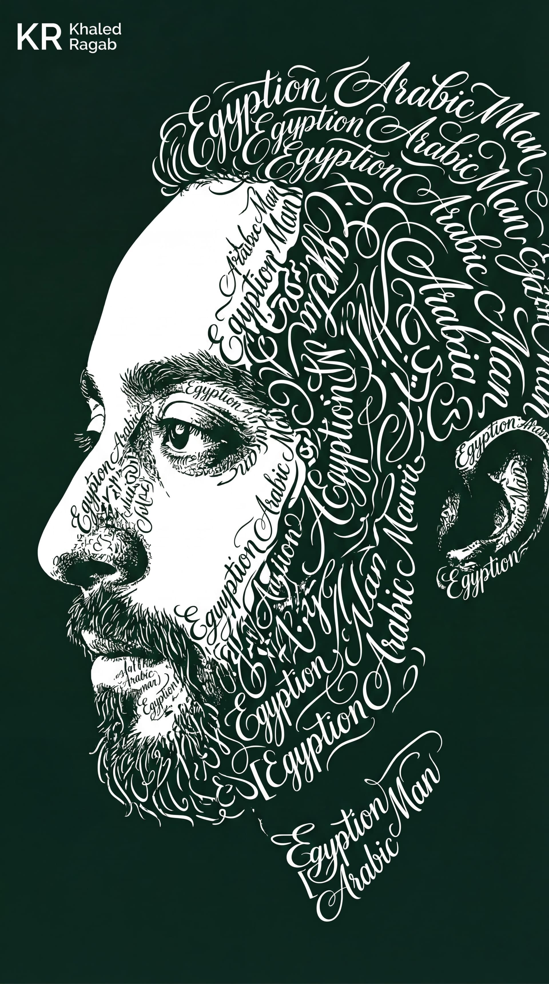 AI generated: A typography art portrait of [kld1] side profile face looking left. The entire image including hair,...