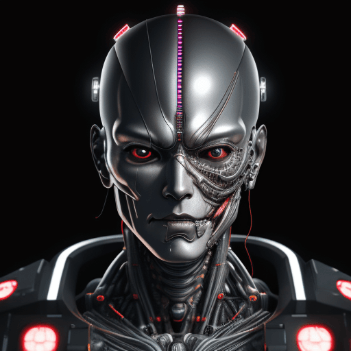 AI generated: japanese man android face, cyborg, robotic parts, beautiful soft studio light, edge light, vibrant d...