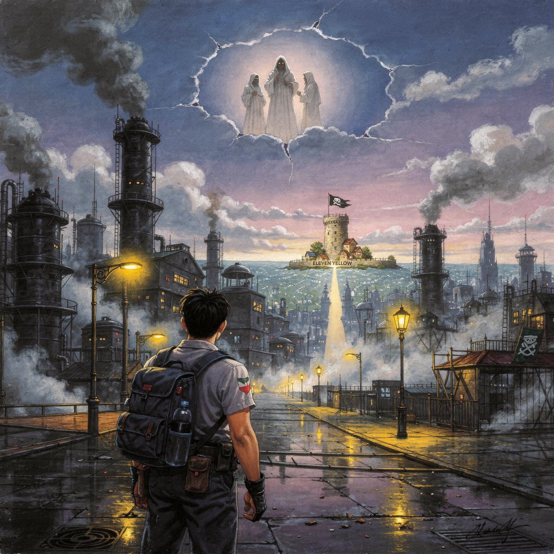 AI generated: Japanese 1990s RPG box art illustration,
 hand-painted airbrush art, romantic composition inspired b...