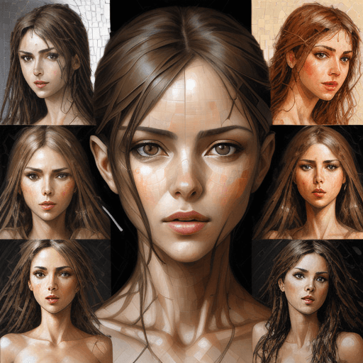 AI generated: a collage of women's faces in mosaic, in the style of andrew atroshenko, peter gric --ar  3:2 --styl...