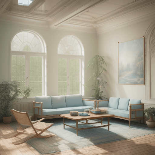 AI generated: High resolution photography interior design, dreamy sunken living room conversation pit, wooden floo...