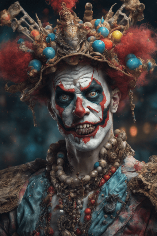 AI generated: Jared Padelecki ,zombie , uhd photorealisitc authentic psychotic angry madman wearing ornate clown c...