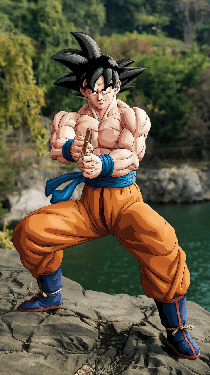 AI generated: Goku as Bruce Lee with nunchucks 