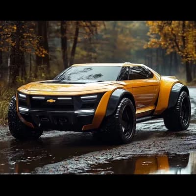 AI generated video: 180 pan of a Chevy trail cruiser concept