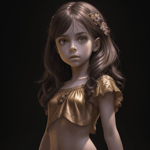 AI generated: full body, 8 year old girl, beautiful, brunette hair, little girl, short tight ripped clothes, reali...
