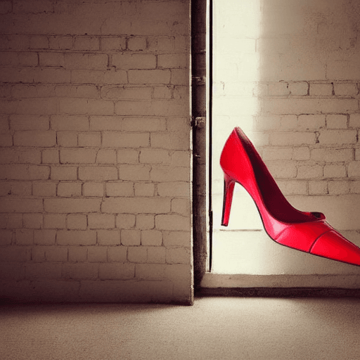 AI generated:  red high heels shoes in the big empty  dark room in the corner stylish just shoes in the big empty ...