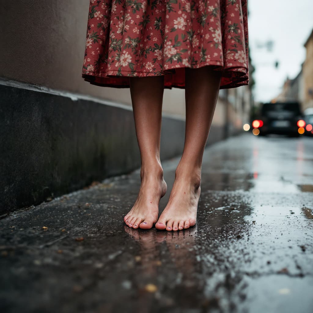 AI generated: A Girl with naked Feet on the Streets of Germany Berlin
