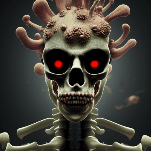 AI generated: Close posing portrait of an infected anthropomorphic lifeform based on scary human skeleton, zombie ...
