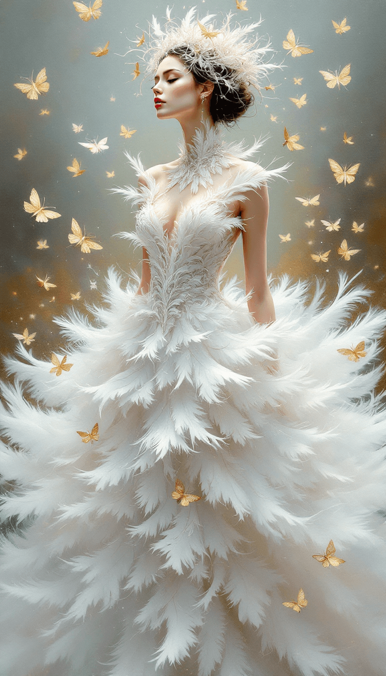 AI generated: A captivating acrylic painting of an abstract female figure adorned in a breathtaking dress, crafted...