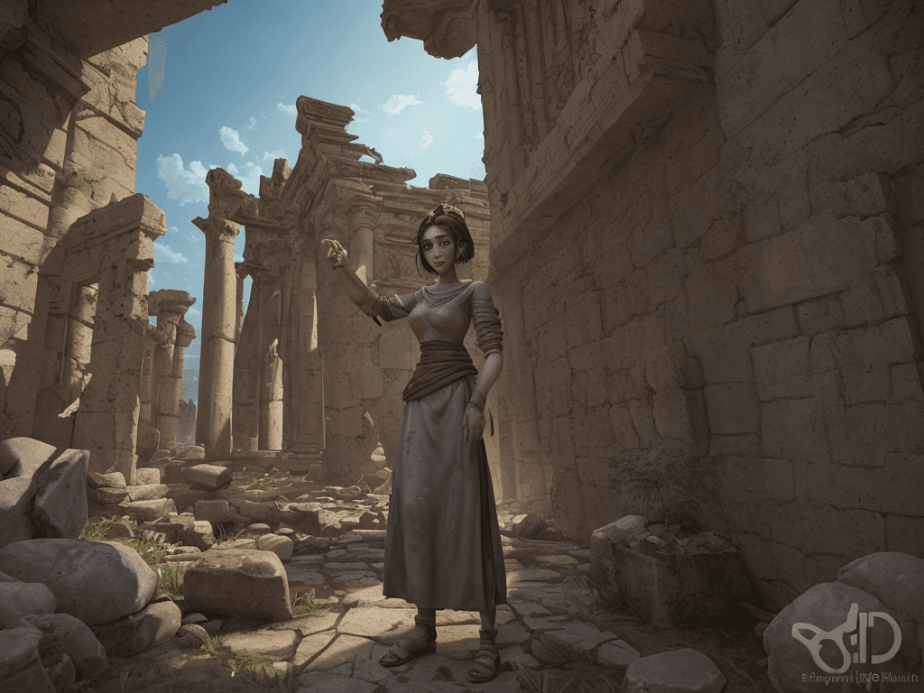 AI generated: Innovative and skilled animator in the ancient ruins, bringing characters to life, 3d, dramatic ligh...