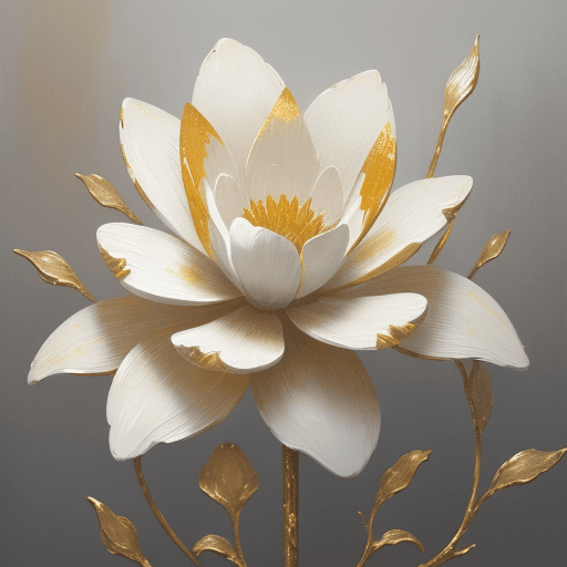 AI generated: white and gold flower painting on a gray background, in the style of graceful sculptures, loose pain...