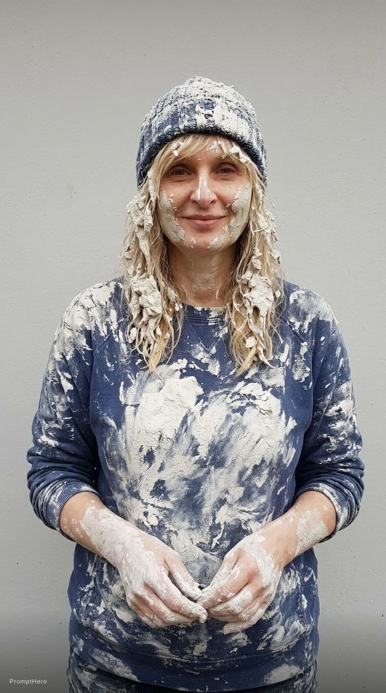 AI generated: white thick substance covered face body, children safe to watch, diffrent clothes