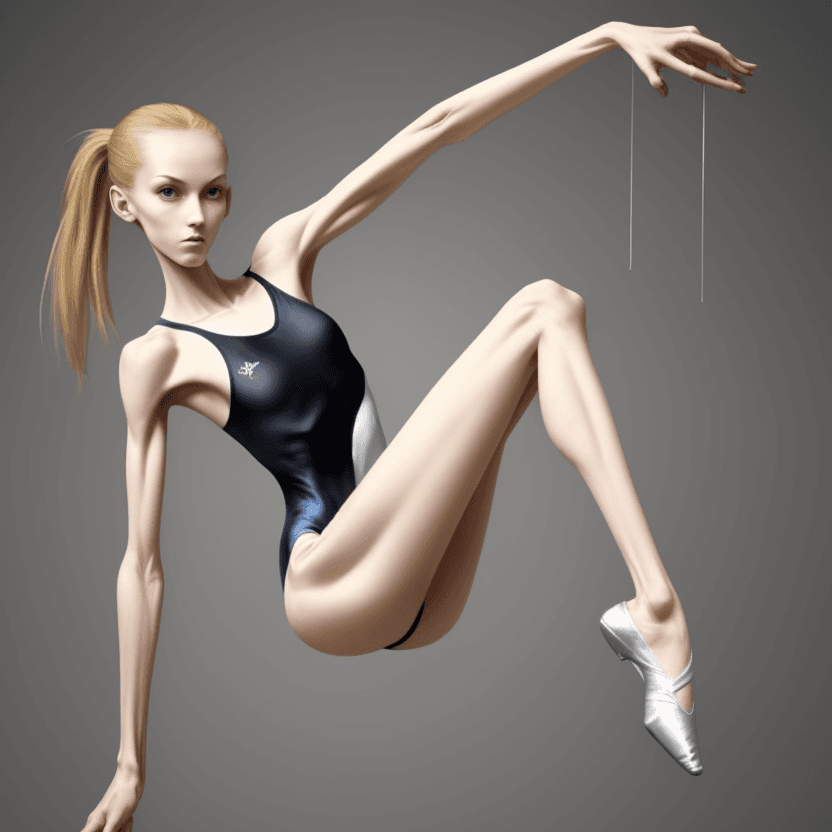 AI generated: slender and very skinny female artistic gymnastics with long legs