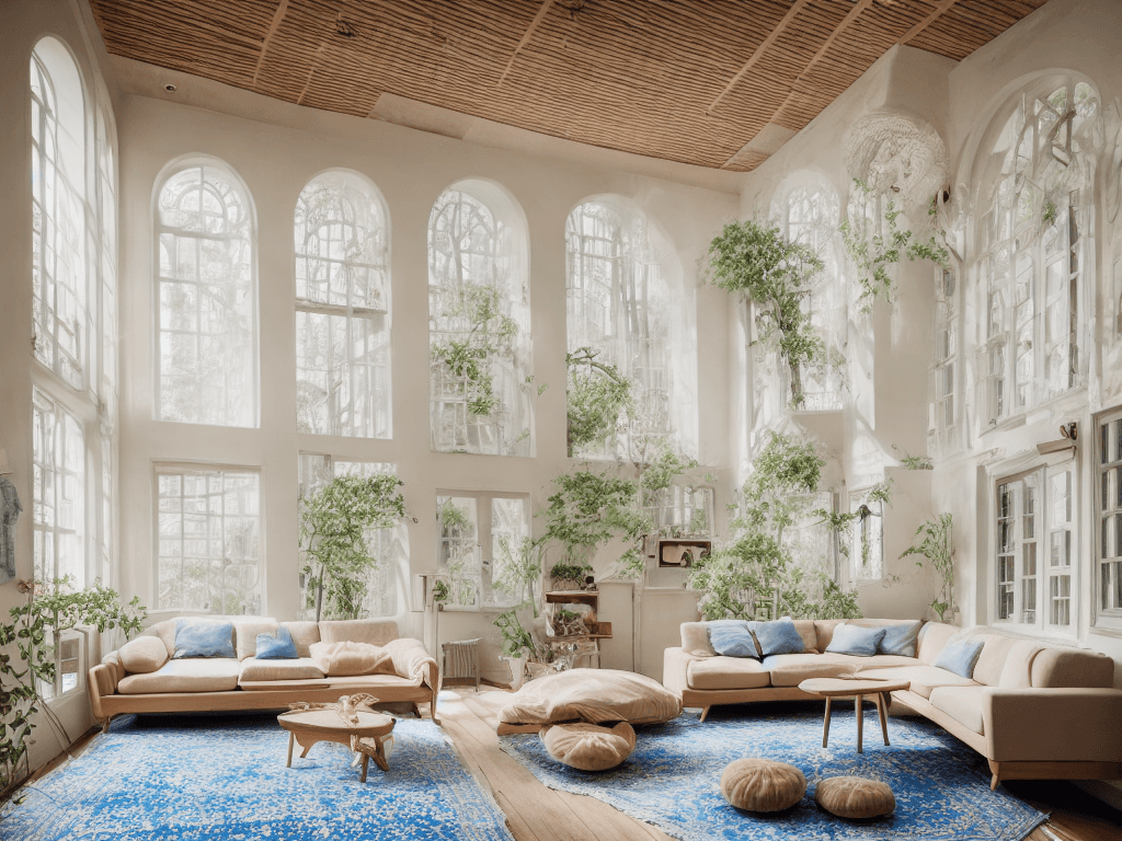 AI generated: High resolution photography interior design, dreamy sunken living room conversation pit, wooden floo...