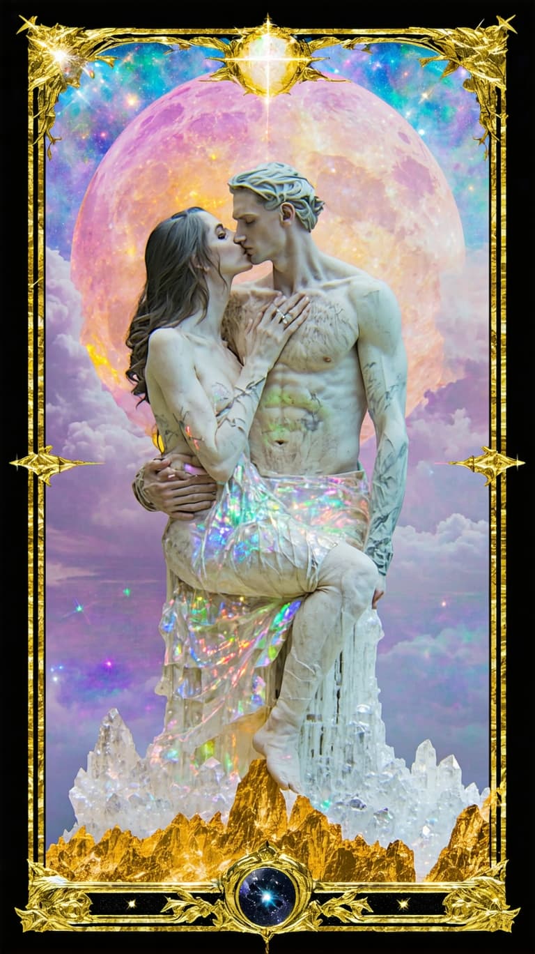 AI generated: Tarot card frame with photo placeholder romantic raider waite card will feature hyper-realistic gold...