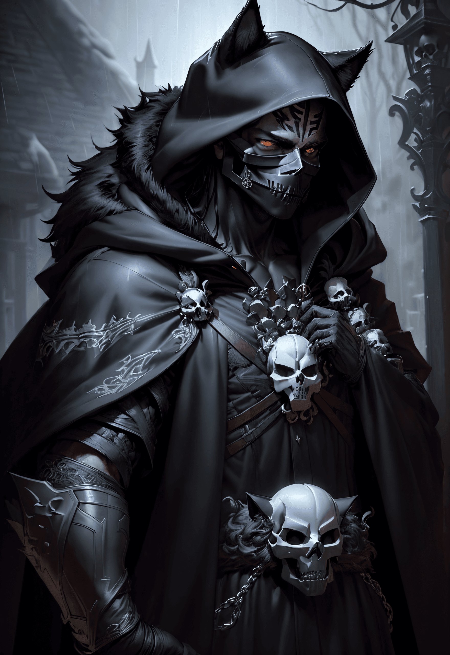 AI generated: (masterpiece, award winning illustration:1.2), Splash art of male furry, black fur, wearing (white s...