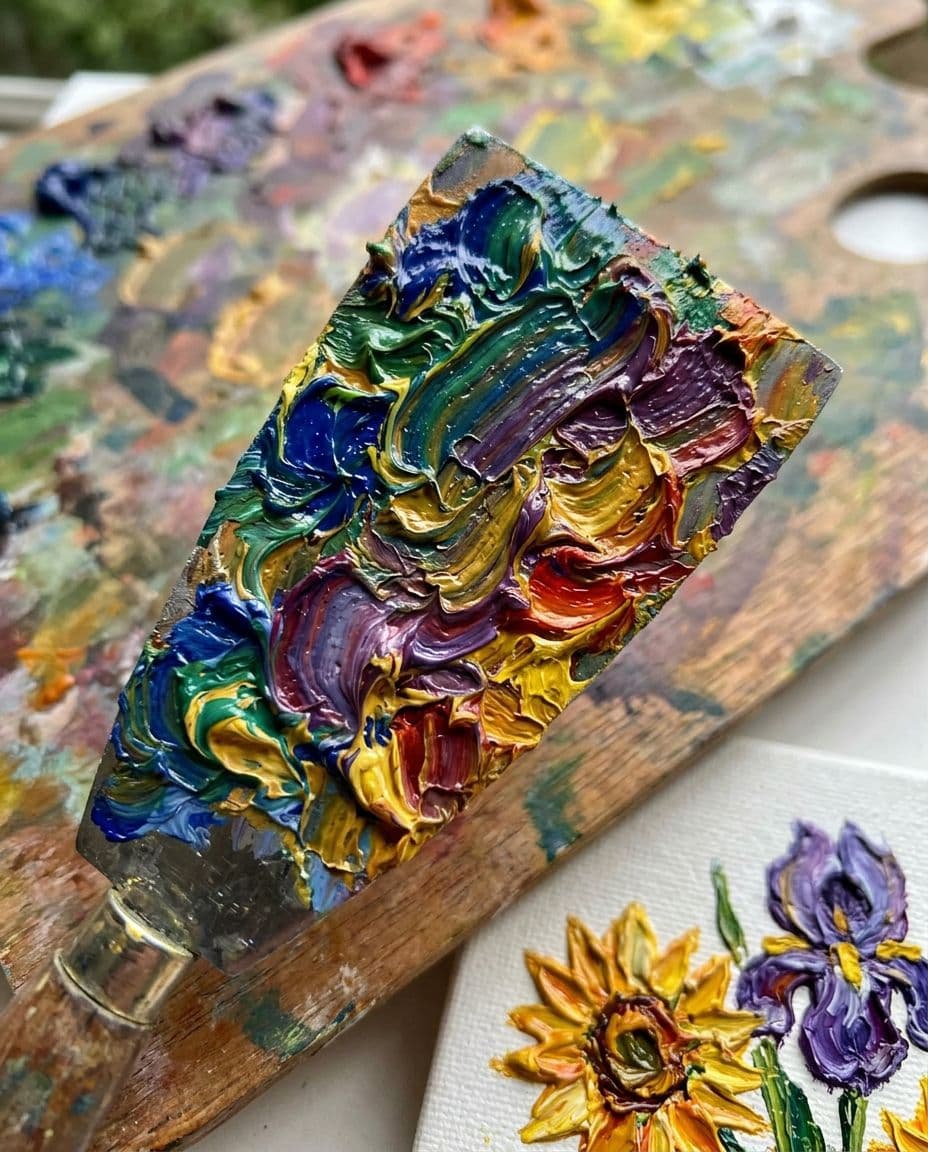 AI generated: a close-up of Van Gogh's palette knife, showing the thick and textured strokes that give depth to hi...