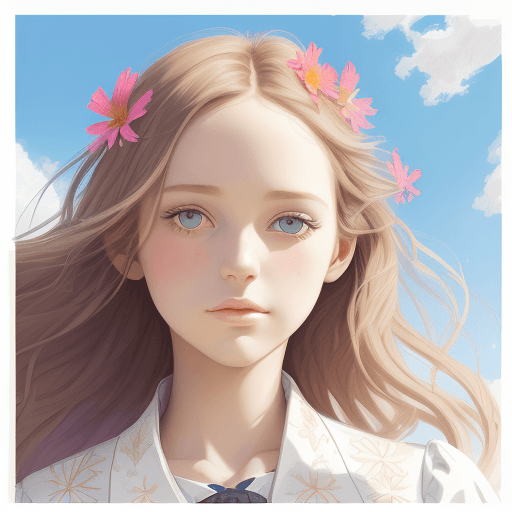AI generated: colorful sketch of a female face with eyes, in the style of fashion drawing, flied fllowers backgrou...