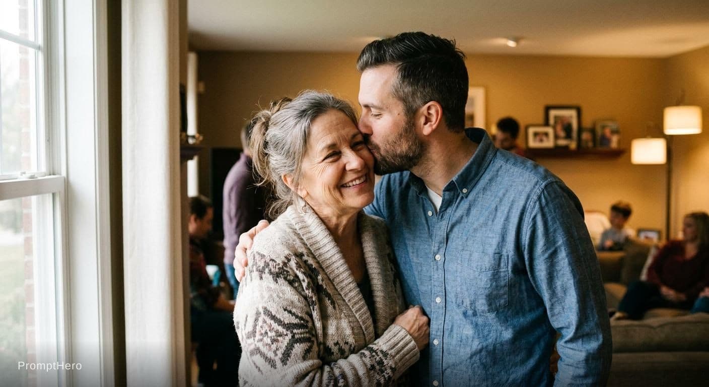 AI generated: mother son affectinate lip kissing