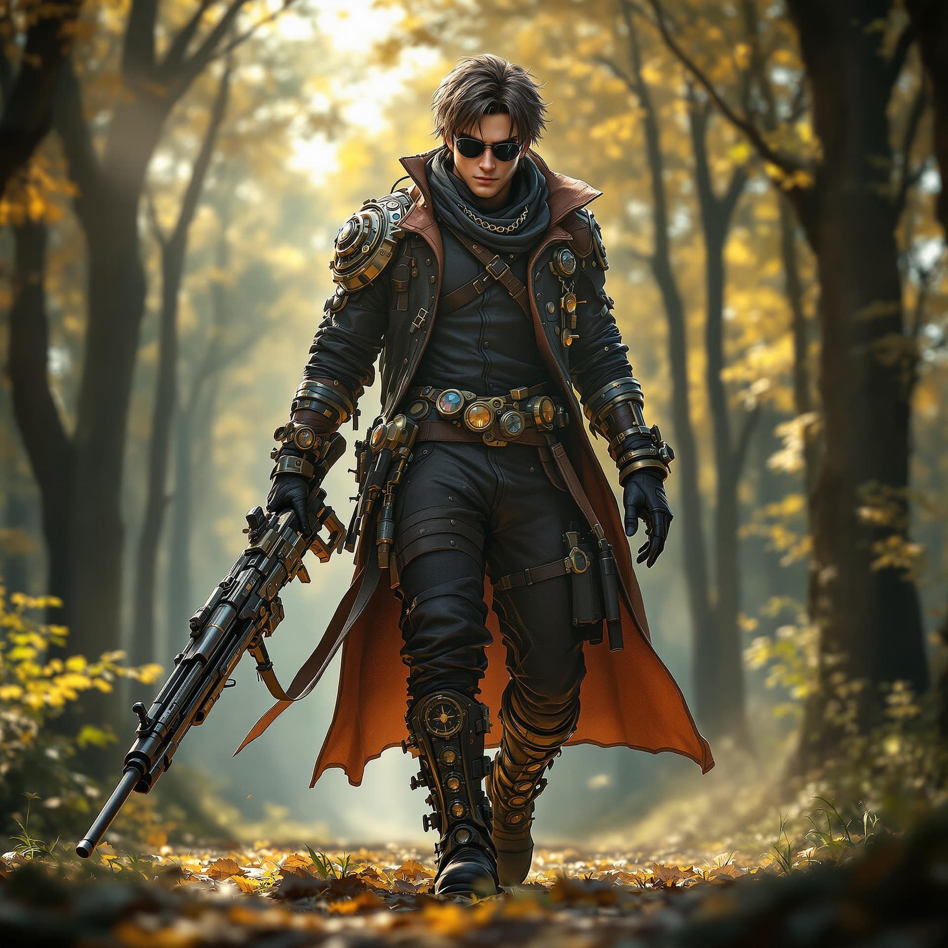 AI generated: a young male sharpshooter (zoom out full body, head to toe), inspired by Dante Sparda from Devil May...