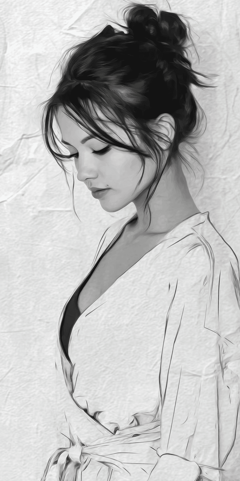 AI generated: minimalist, very basic, simplified continuous line drawing of a woman, in the style of pen drawing b...