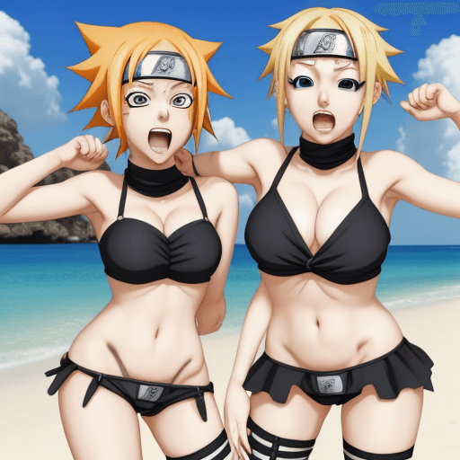 AI generated:  hinata frol Naruto anime characters doing an ahegao face while being in bikini