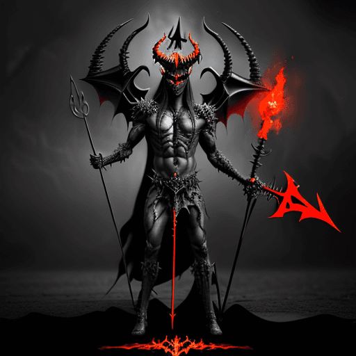 AI generated: Evil black and orange devil, holding a trident, ominous and eerie, highly detailed and realistic, in...