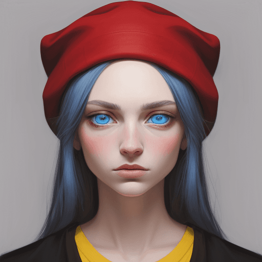 AI generated: An expressive portrait painting with a dramatic use of color, featuring a person with bright blue ey...