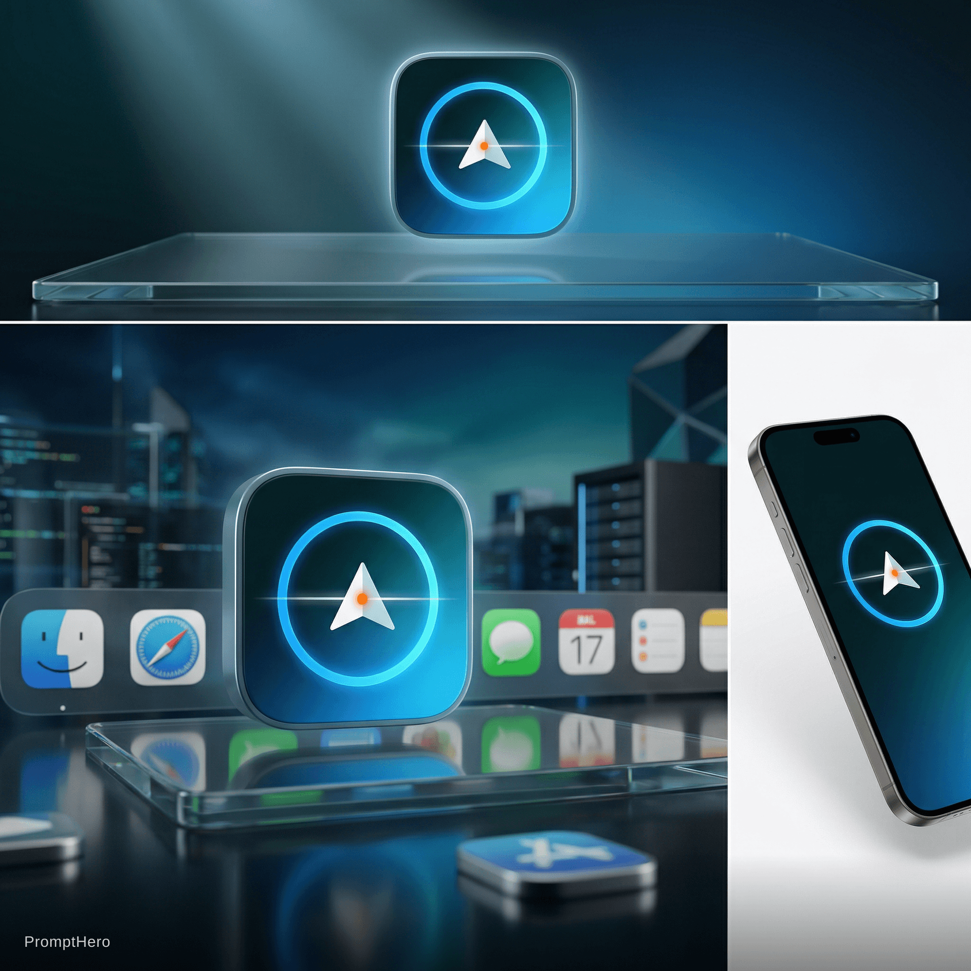 AI generated: Logo "Ask Prompt Me" -  Cinematic 3D App Icon Mockup
Ultra-realistic 3D mockup of a modern macOS Doc...