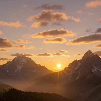 AI generated video: A beautiful sunset to mountain 