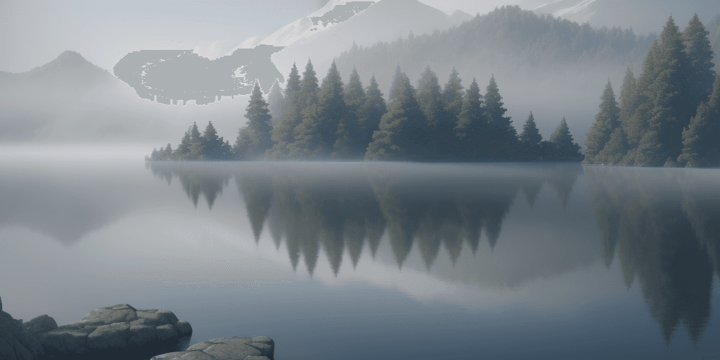 AI generated: (Calm lake with fog),  8k, depth of field, volumetric haze, global illumination, dynamic lighting, b...