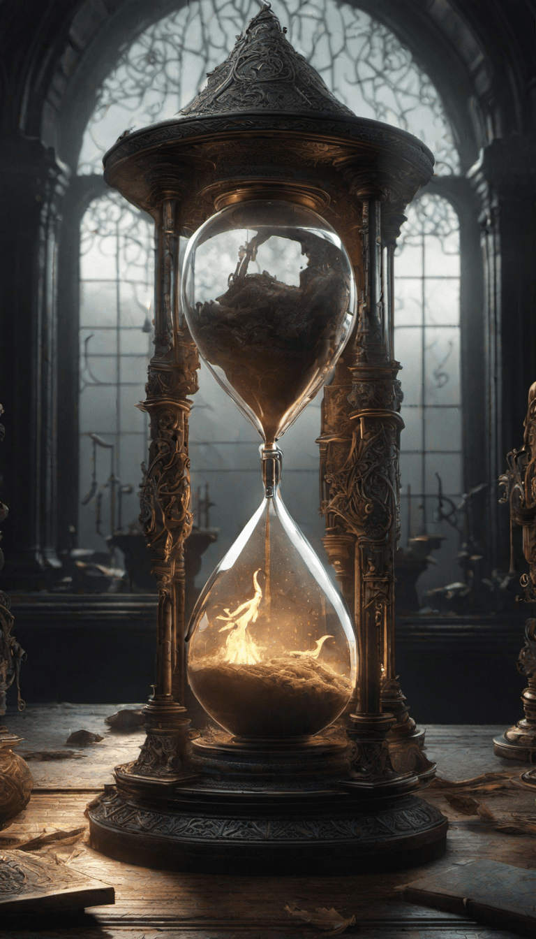 AI generated: (dark magic), (grim), sandglass, (intricate details), (hyperdetailed), 8k hdr, high detailed, lot of...