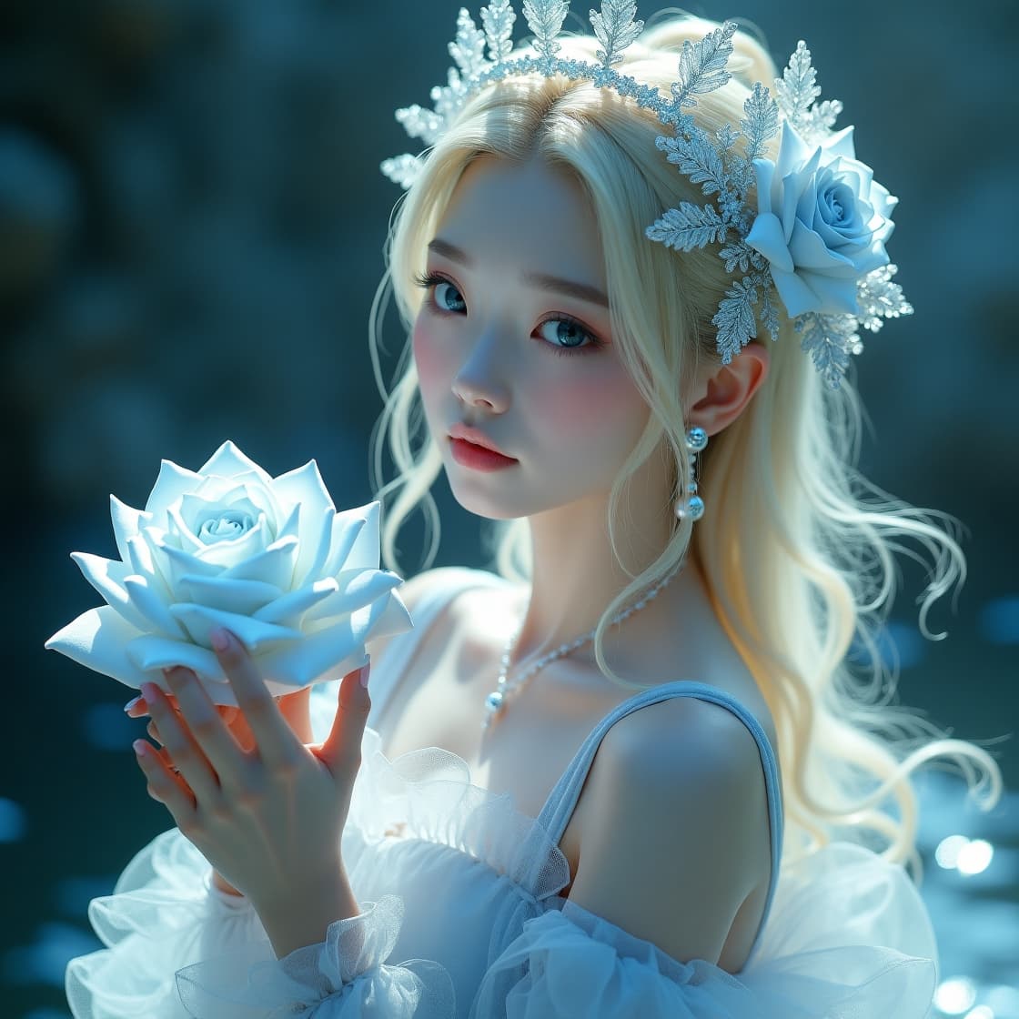 AI generated: masterpiece, best quality, (Anime:1.4), silver enchantress, white rose fairy, royal, ancient beauty,...