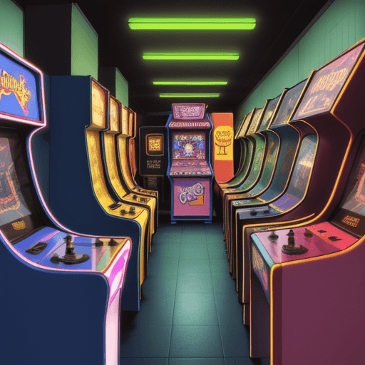 AI generated: 80s style arcade, high resolution, huge arcade, liminal 