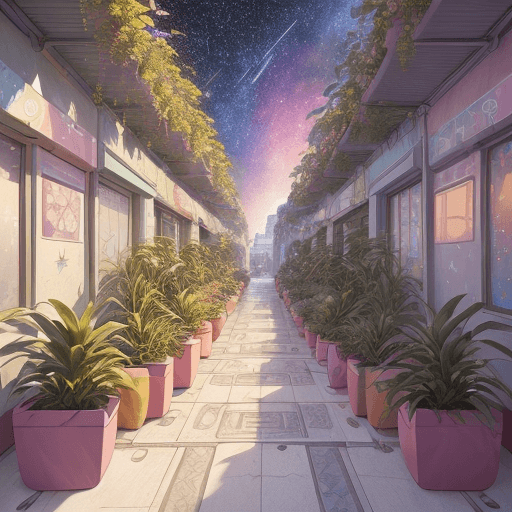 AI generated: Draw pictures of beautiful urban backgrounds where space plants grow in hyperrealistic, cinematic, r...