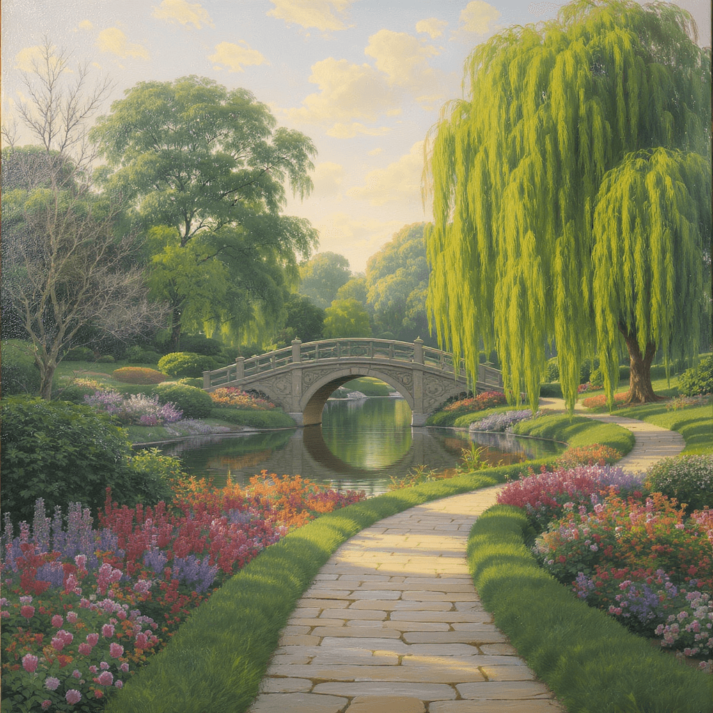 AI generated: Create a beautiful landscape that looks human made -- add brush strokes, whatever you can to give it...