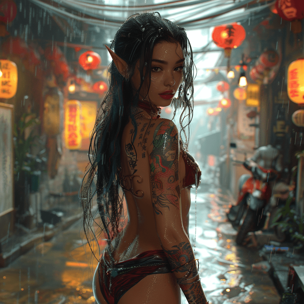 AI generated: Yakuza tattoo beautiful elf