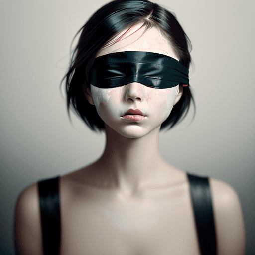 AI generated: a fine art cinematic photography portrait of a women, blindfolded with a brushstroke, face straight ...