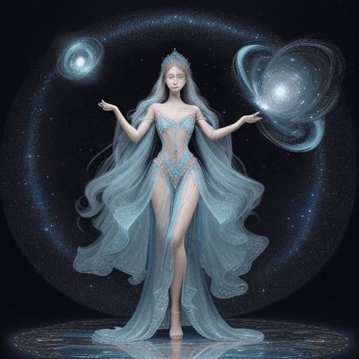 AI generated: A stunningly detailed full body ((double exposure)) of a ethereal princess made from (glass), with g...