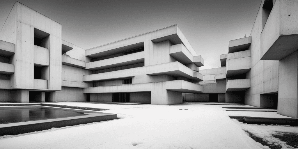 AI generated: <lora:Circuitry_v1:0.5> complex and brutalist city made out of white marble and brutalist concrete w...