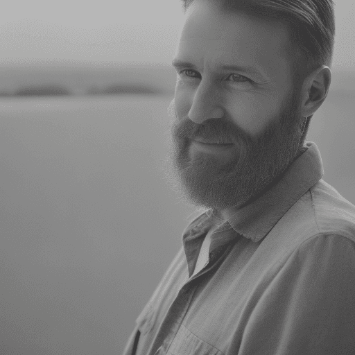 AI generated: hyper realistic photograph, portrait of a happy white male, mid 30's, stubble beard,
grey shirt, med...