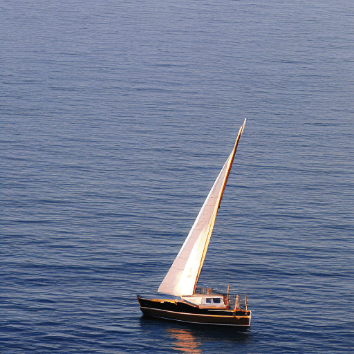 AI generated: 
a sailboat floating at sunset, its sail is a Union Jack
