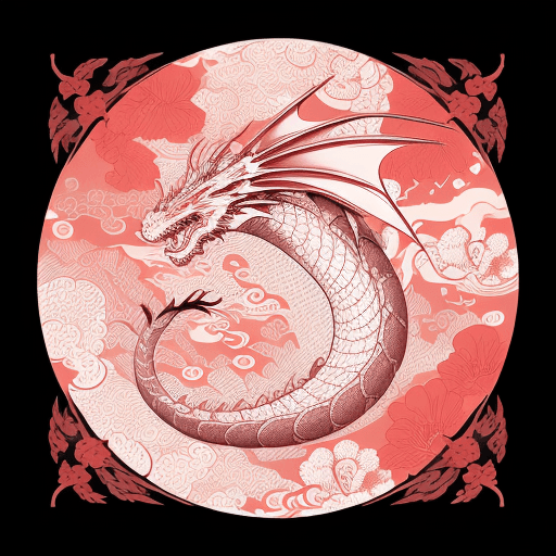 AI generated: dragon,sakura,japan,style,illustration,drawing,coquelicot color,seamless pattern