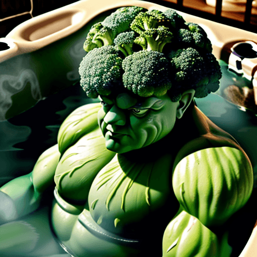 AI generated: broccoli man
 chilling in a hot tub ultra realistic 4k
